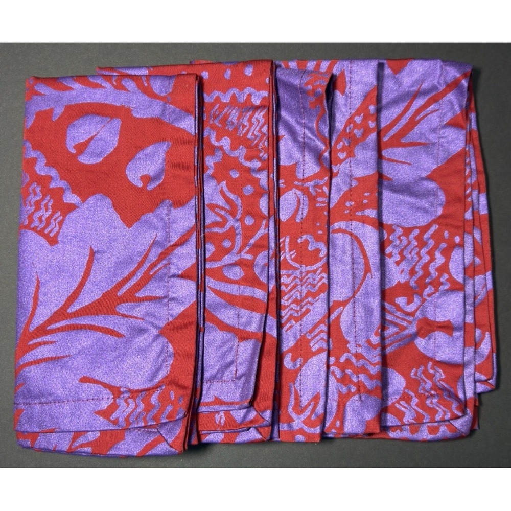 Marimekko Napkins Set FANDANGO RED Purple Floral Cotton 21" Crate & Barrel